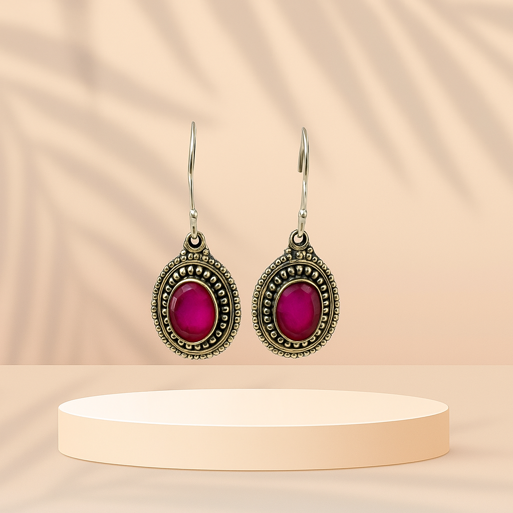 925 Silver Earrings With Garnet Stone. Made With 925 Silver/ Stamped with 925