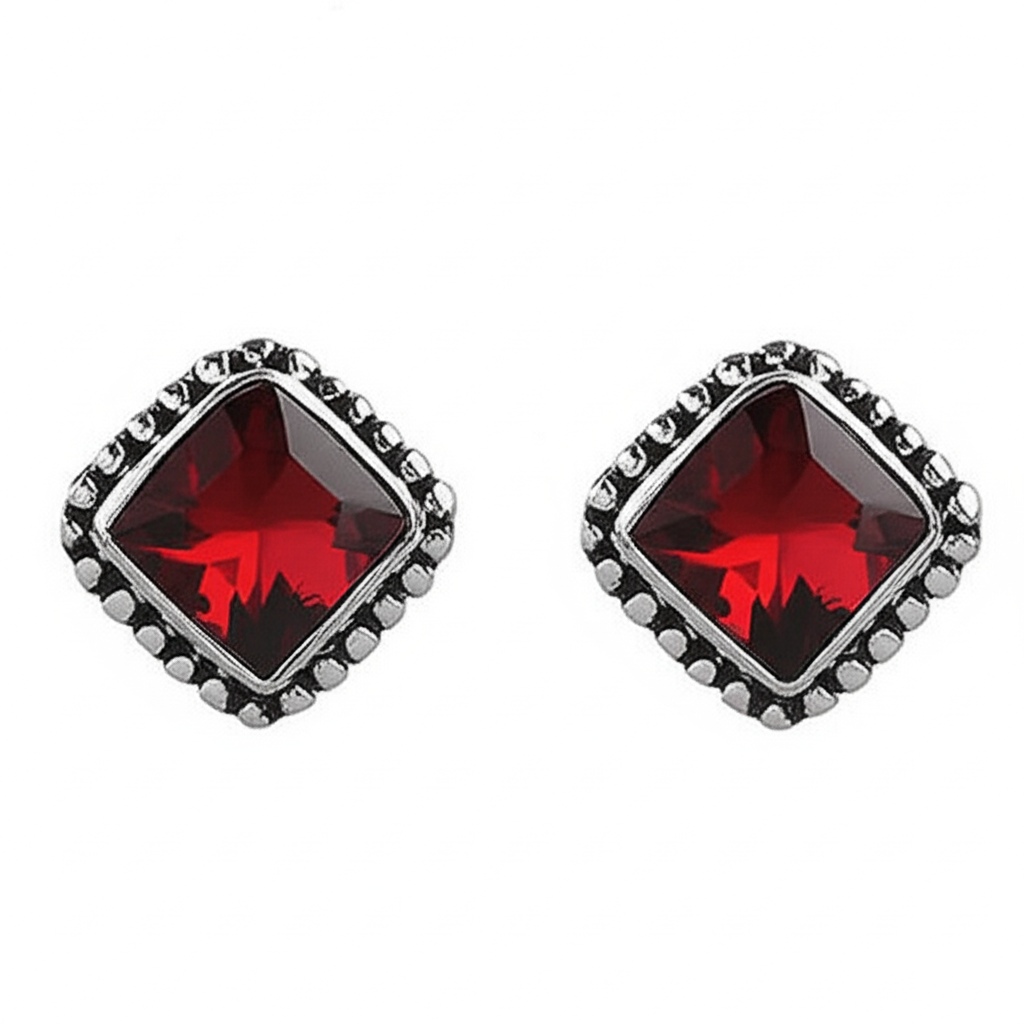 925 Silver & Garnet Studs. Made With 925 Silver/ Stamped with 925