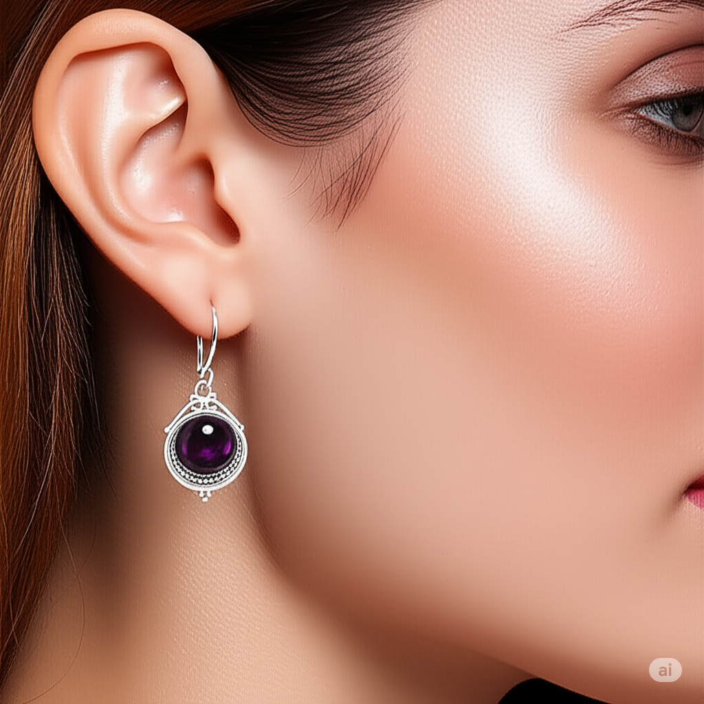 Enchanting Amethyst Sterling Silver Danglers. Made With 925 Silver/ Stamped with 925