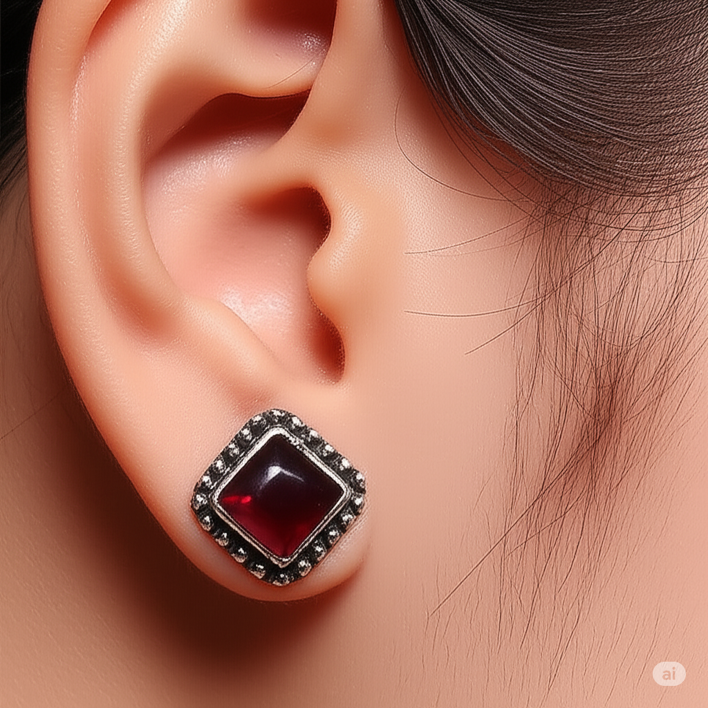 925 Silver & Garnet Studs. Made With 925 Silver/ Stamped with 925