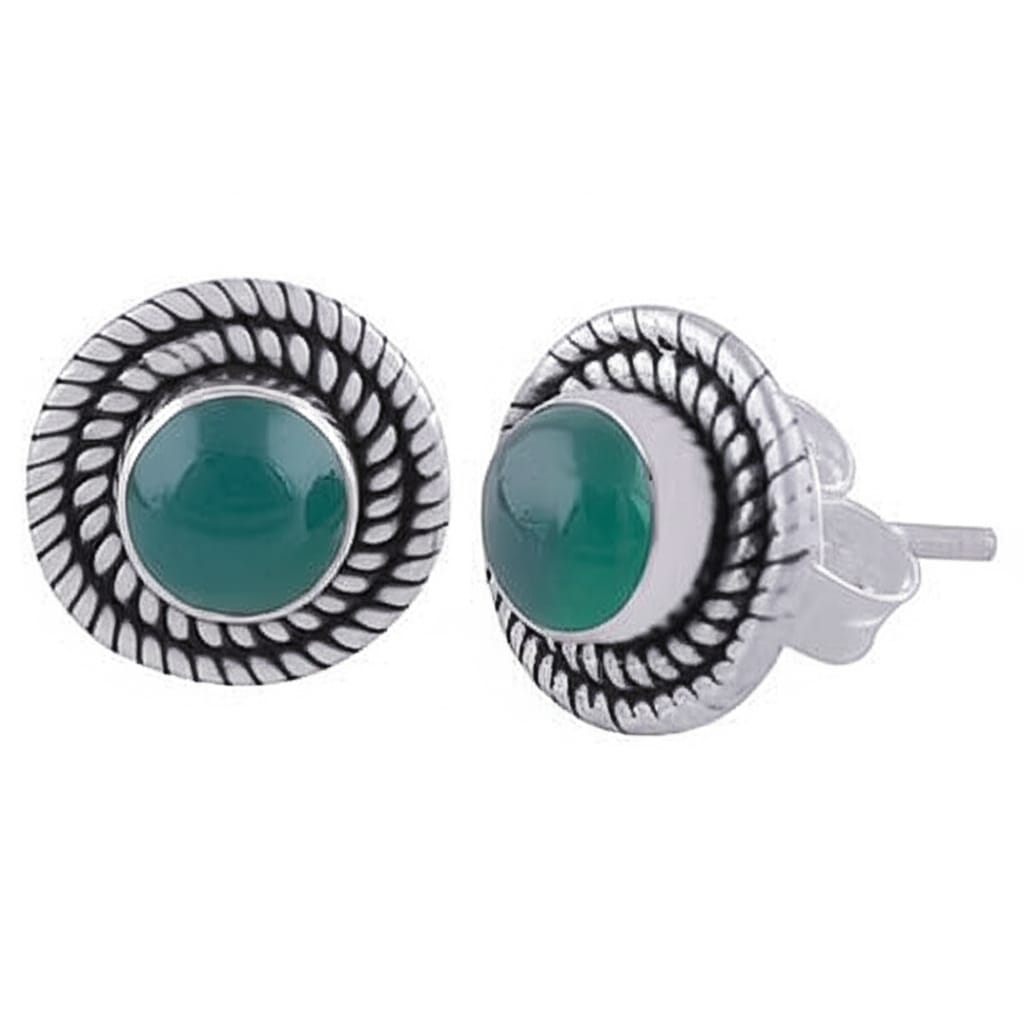 Charming Green Onyx Silver Studs. Made With 925 Silver/ Stamped with 925