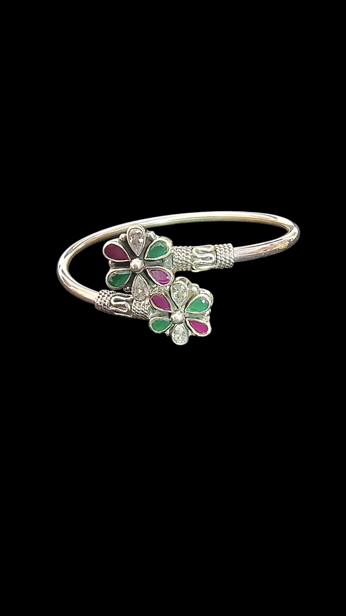 Sterling Silver Adjustable Bangle Studded With Multiple Stones. Made With 925 Silver/ Stamped with 925