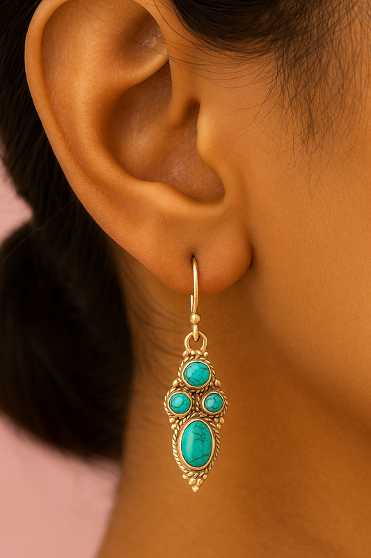 925 Silver Danglers With Turquoise Stones. Made With 925 Silver/ Stamped with 925