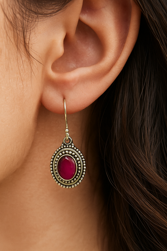 925 Silver Earrings With Garnet Stone. Made With 925 Silver/ Stamped with 925