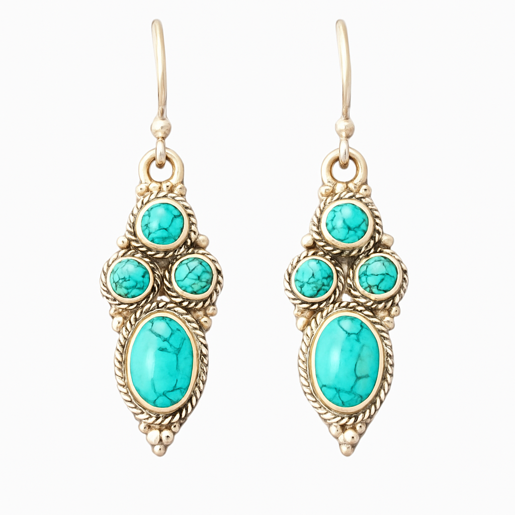 925 Silver Danglers With Turquoise Stones. Made With 925 Silver/ Stamped with 925