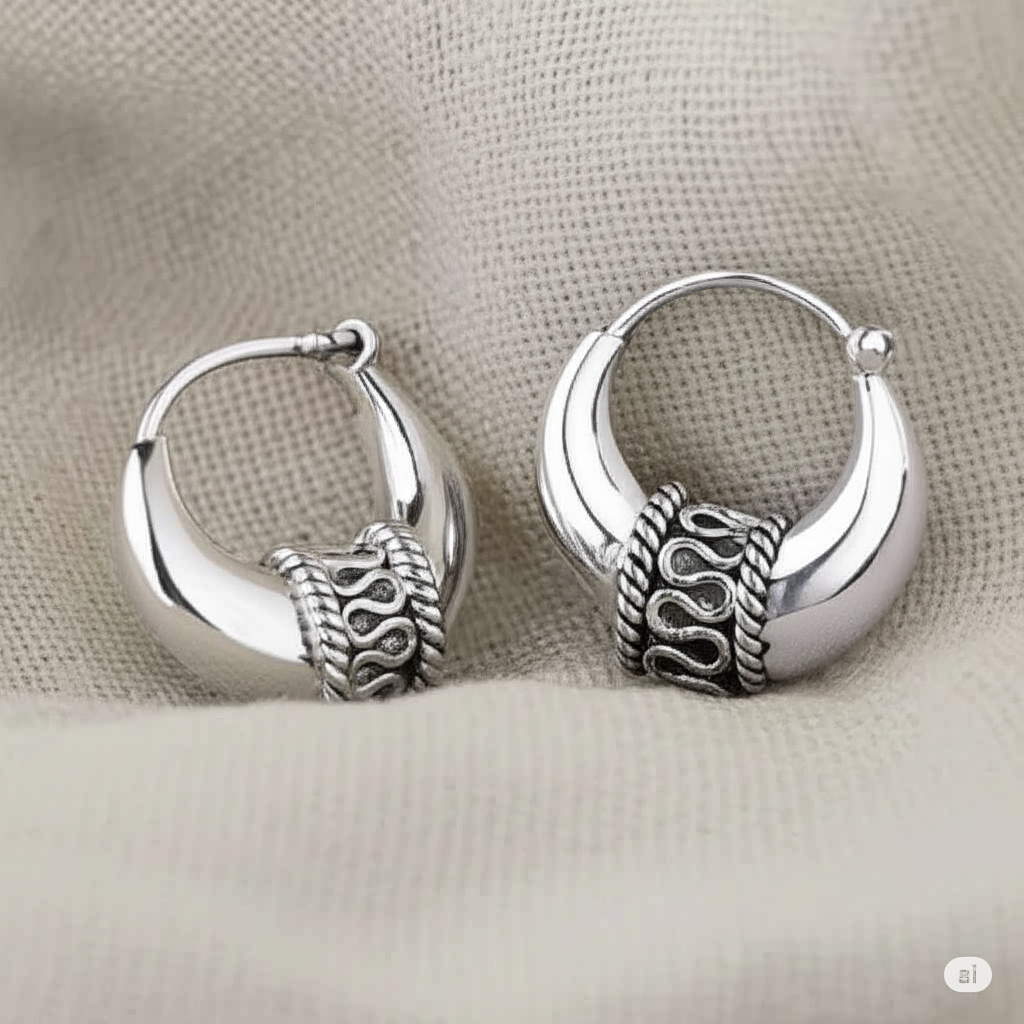 925 Silver Designer Hoop Earrings. Made With 925 Silver/ Stamped with 925