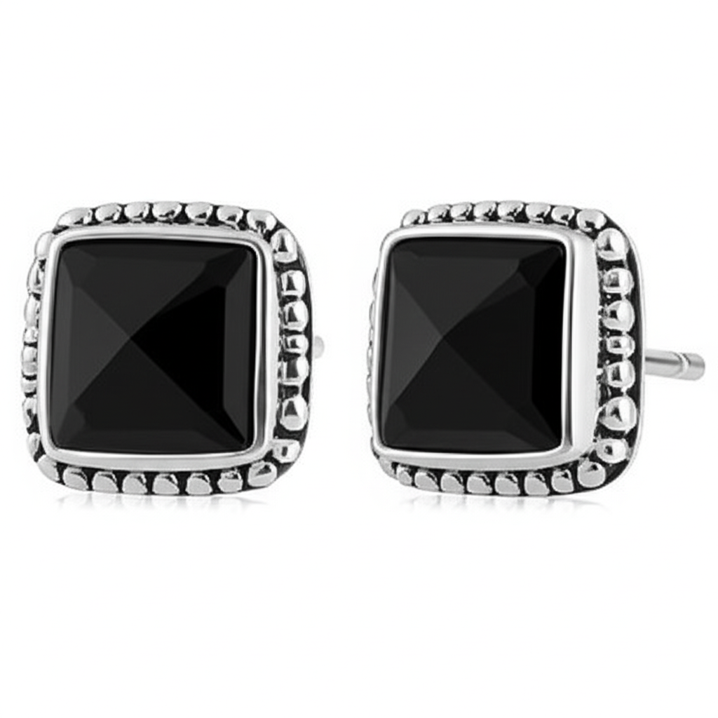 Onyx and Sterling Silver Studs. Made With 925 Silver/ Stamped with 925