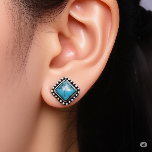 925 Silver Turquoise Studs: A Touch of Bohemian Chic. Made With 925 Silver/ Stamped with 925