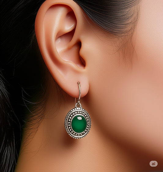 925 Silver Earrings Studded With Onyx Stones. Made With 925 Silver/ Stamped with 925