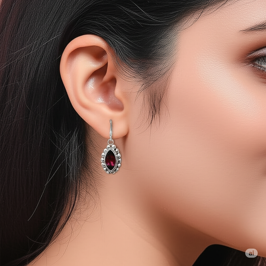 Exquisite Sterling Silver Dangler Earrings with Marquise Garnet. Made With 925 Silver/ Stamped with 925