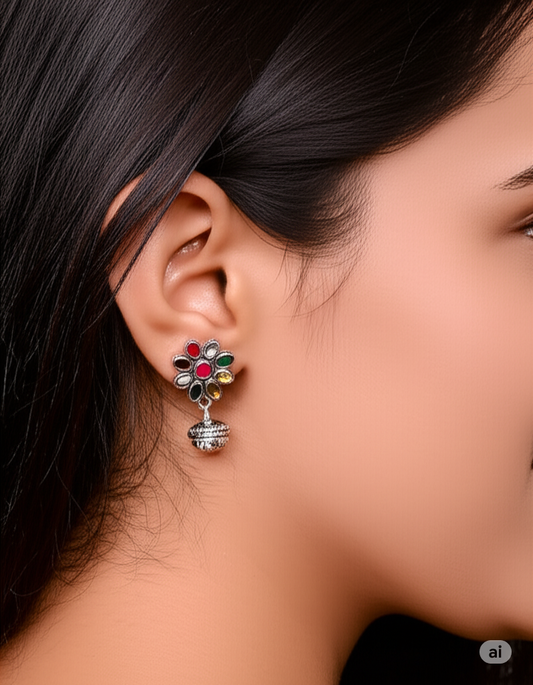 Radiant Nine-Stone Sterling Silver Studs. Made With 925 Silver/ Stamped with 925