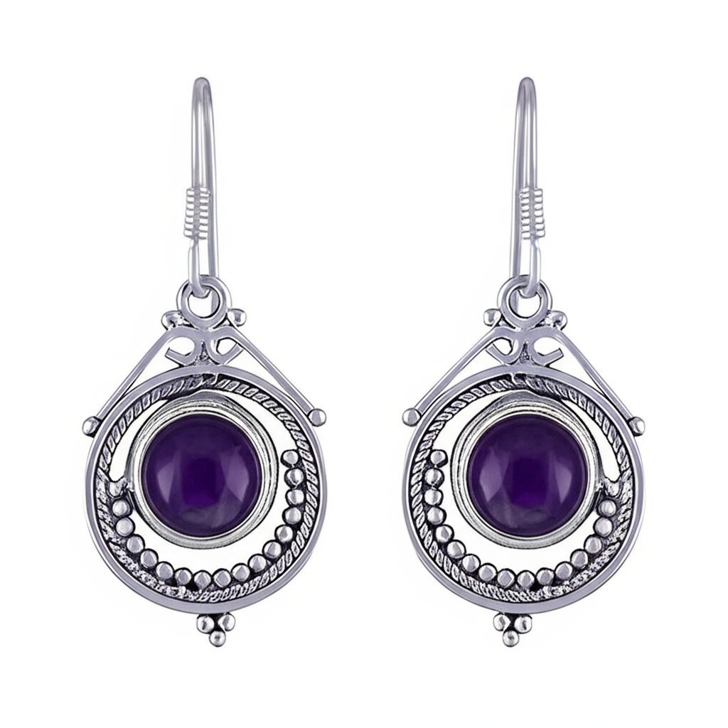Enchanting Amethyst Sterling Silver Danglers. Made With 925 Silver/ Stamped with 925