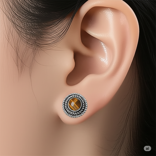 Striking Tiger Eye Silver Studs. Made With 925 Silver/ Stamped with 925