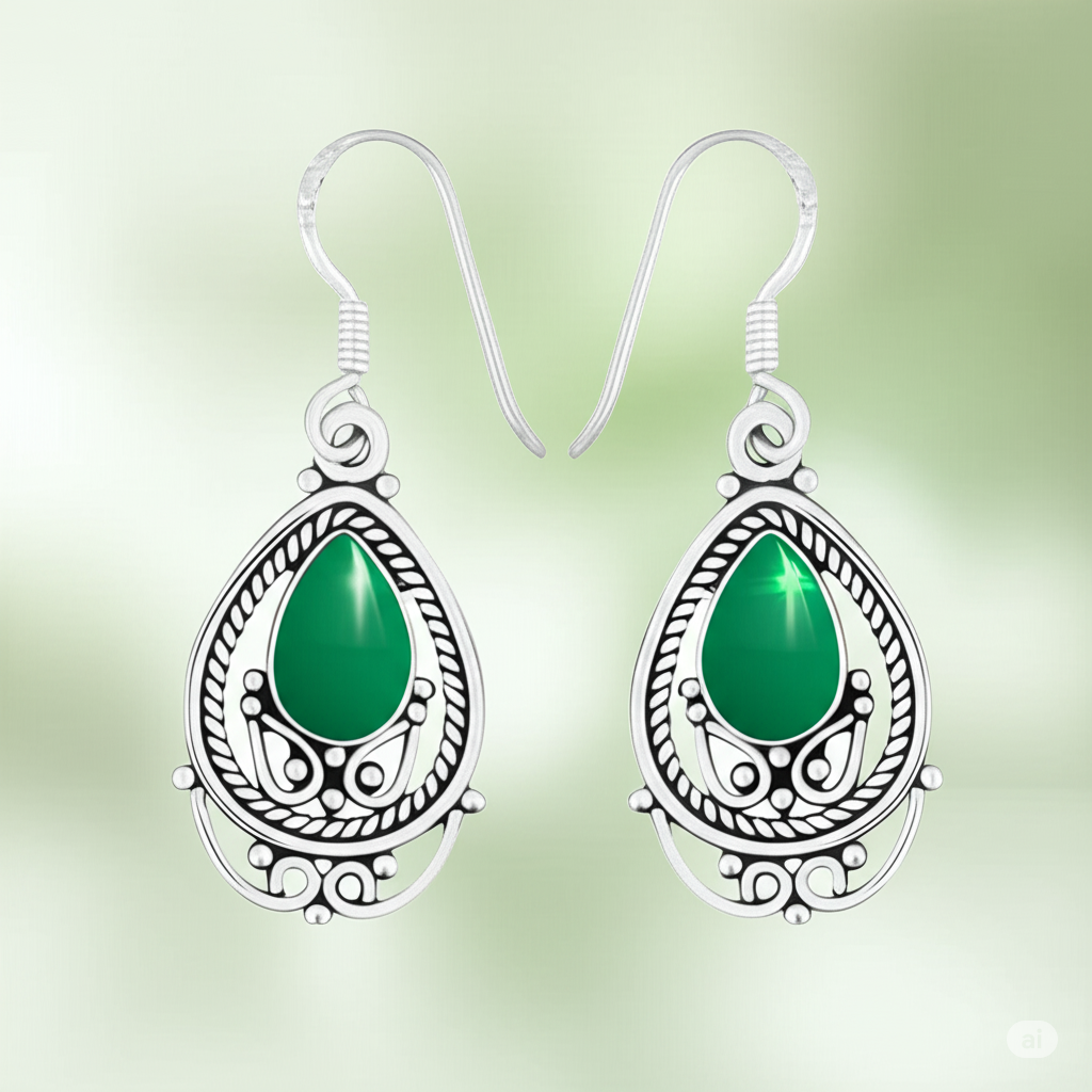Elegant Onyx Drop 925 Sterling Silver Earrings. Made With 925 Silver/ Stamped with 925