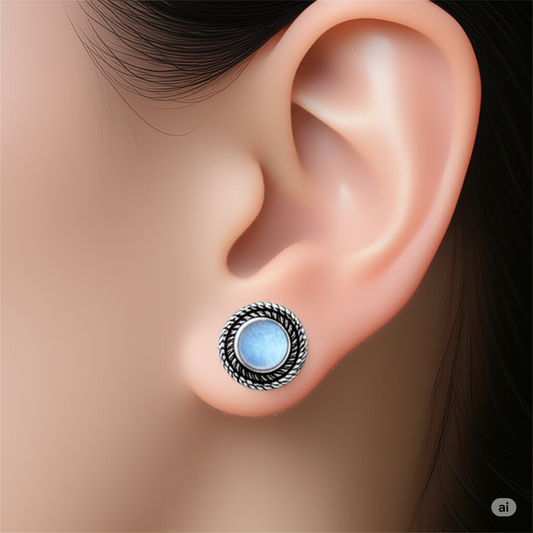 Ethereal Moonstone Silver Studs. Made With 925 Silver/ Stamped with 925