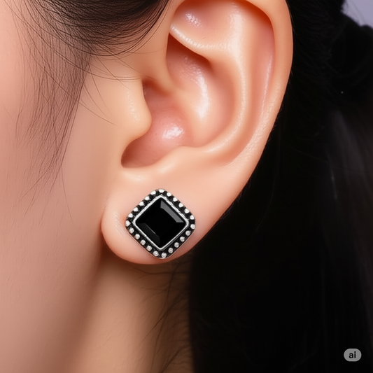 Onyx and Sterling Silver Studs. Made With 925 Silver/ Stamped with 925