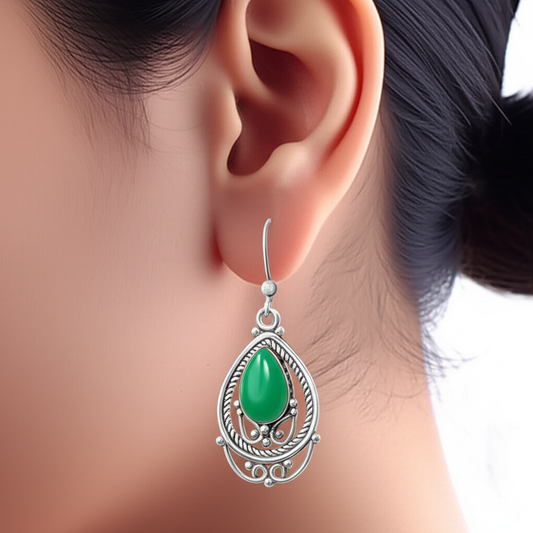 Elegant Onyx Drop 925 Sterling Silver Earrings. Made With 925 Silver/ Stamped with 925