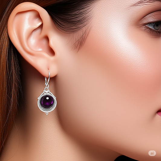Enchanting Amethyst Sterling Silver Danglers. Made With 925 Silver/ Stamped with 925