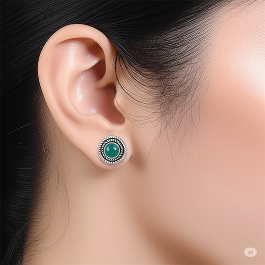 Charming Green Onyx Silver Studs. Made With 925 Silver/ Stamped with 925