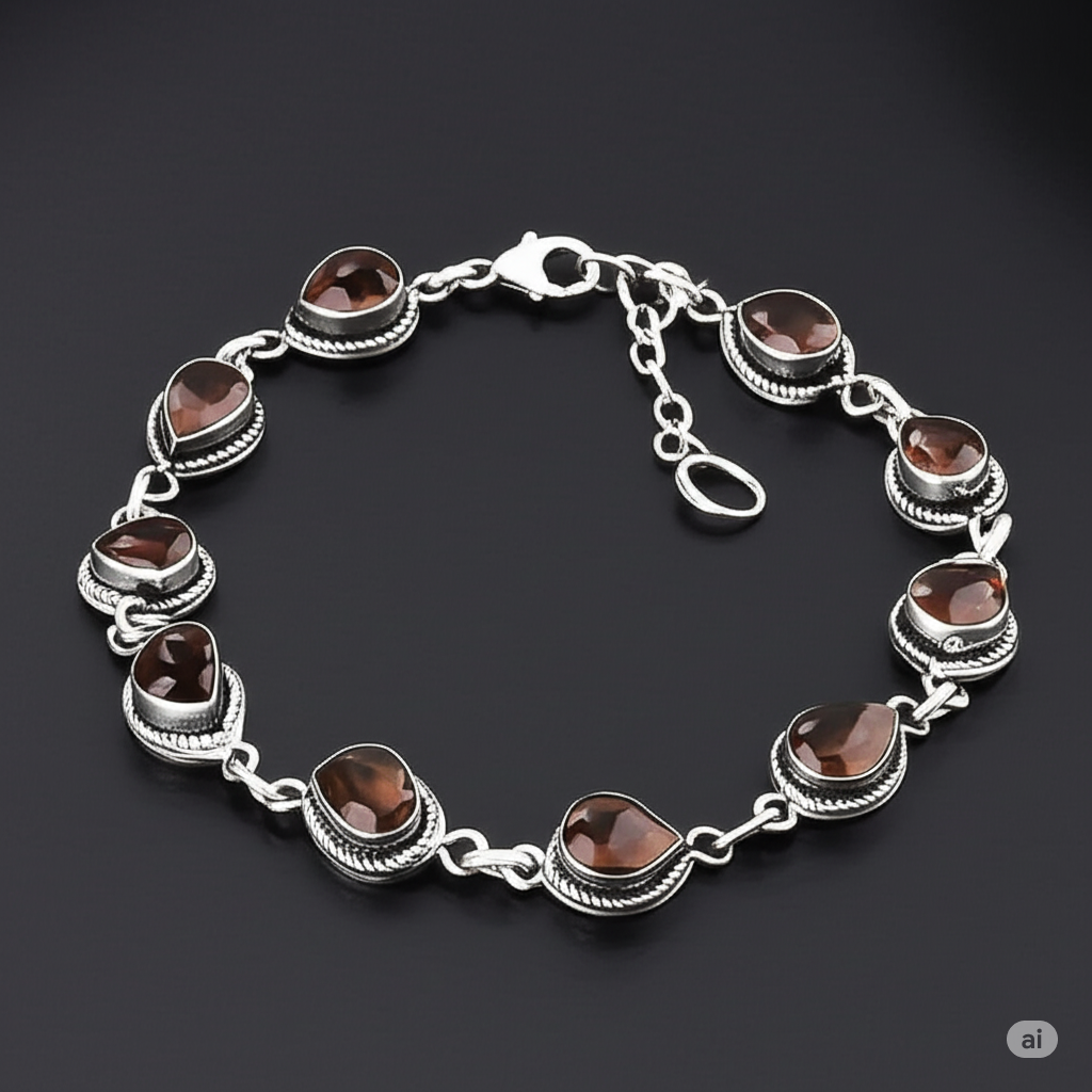 A Sterling Silver & Smoky Topaz Bracelet. Made With 925 Silver/ Stamped with 925