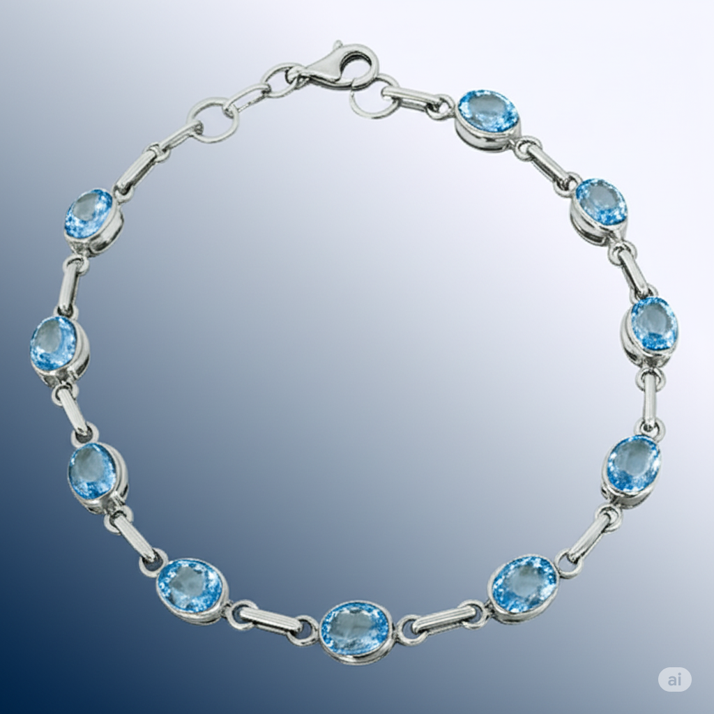 Elegant Blue Topaz 925 Sterling Silver Bracelet. Made With 925 Silver/ Stamped with 925