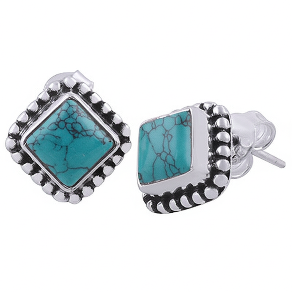 925 Silver Turquoise Studs: A Touch of Bohemian Chic. Made With 925 Silver/ Stamped with 925