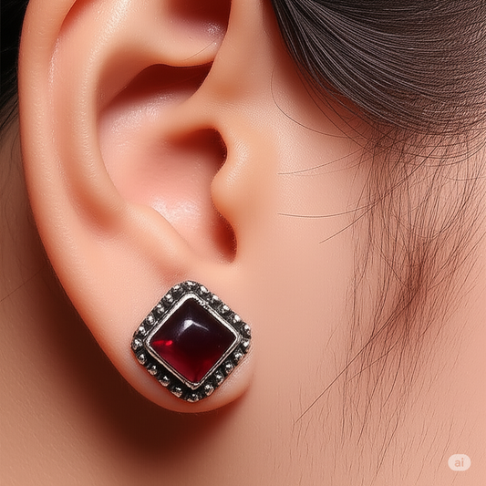 925 Silver & Garnet Studs. Made With 925 Silver/ Stamped with 925