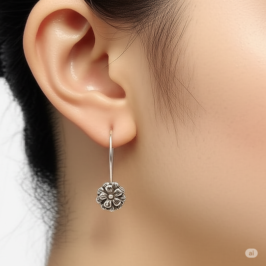 925 Silver Delicate Bloom Drop Earrings. Made With 925 Silver/ Stamped with 925