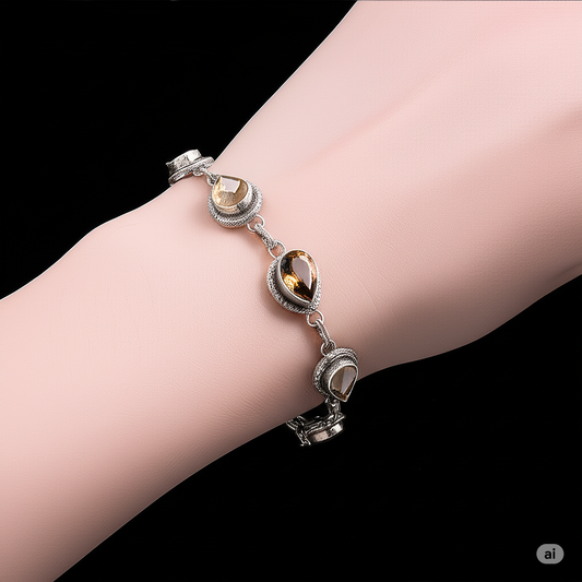A Sterling Silver & Smoky Topaz Bracelet. Made With 925 Silver/ Stamped with 925
