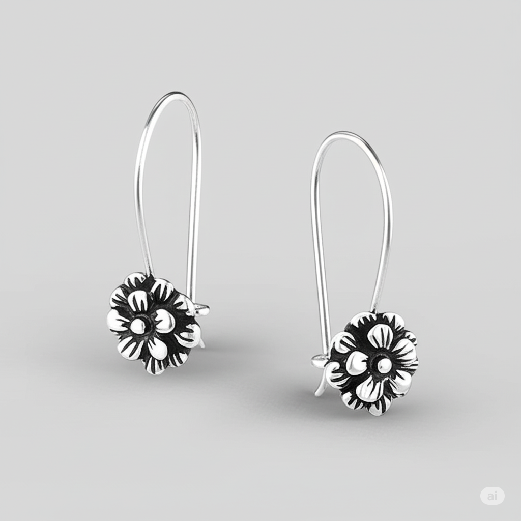 925 Silver Delicate Bloom Drop Earrings. Made With 925 Silver/ Stamped with 925