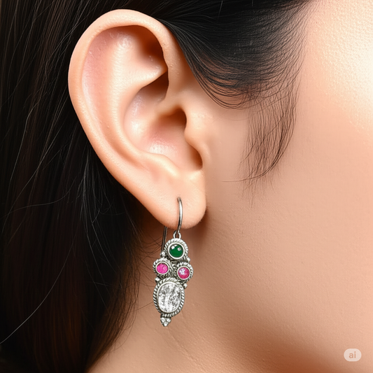 925 Silver Earrings With Mixed Stones. Made With 925 Silver/ Stamped with 925