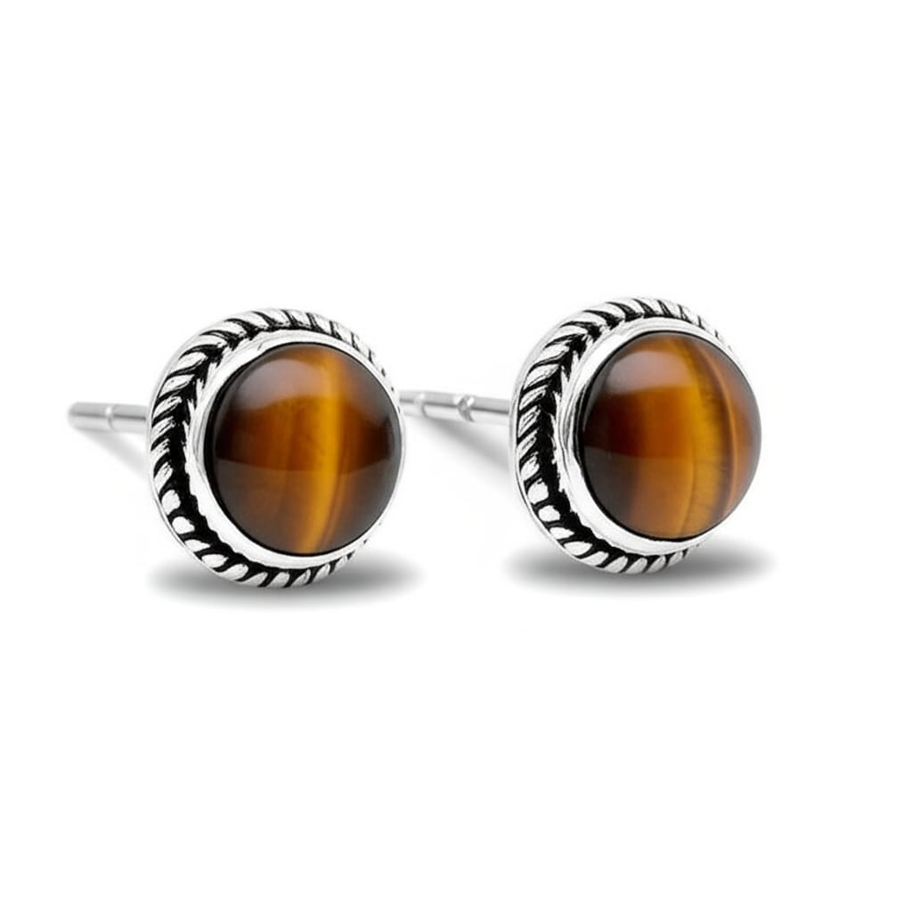 Striking Tiger Eye Silver Studs. Made With 925 Silver/ Stamped with 925