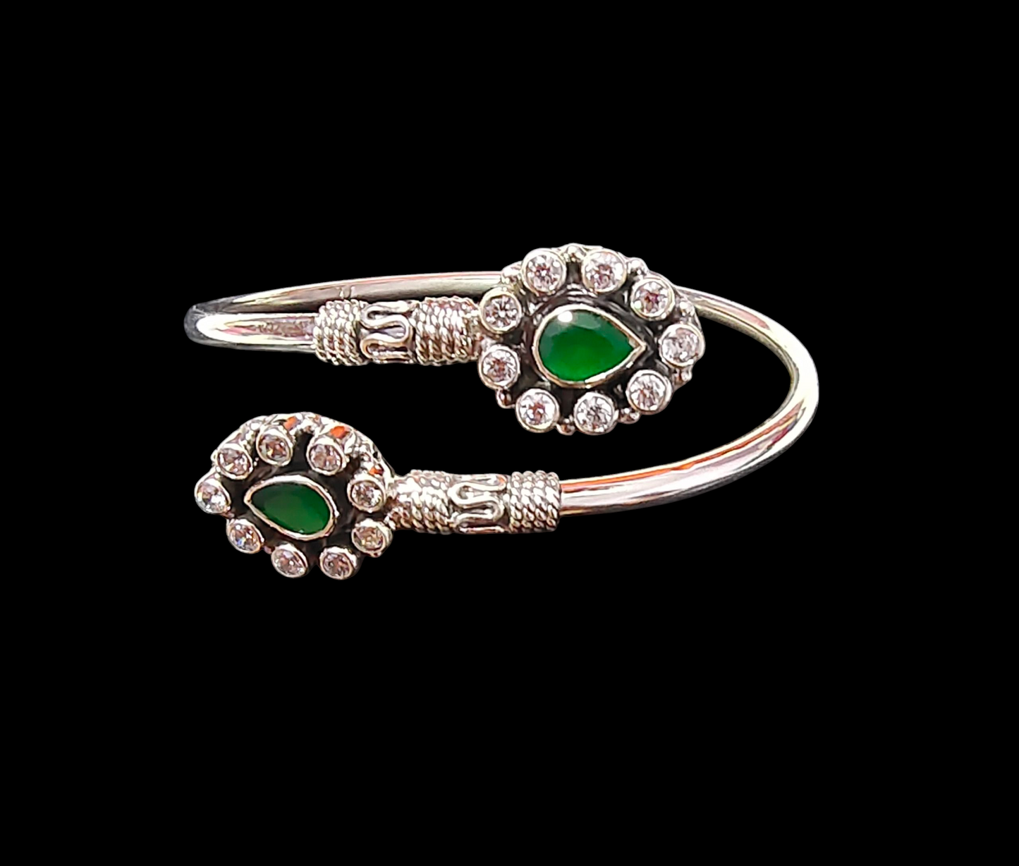 925 Silver Adjustable Bangle With Multiple Stones. Made With 925 Silver/ Stamped with 925