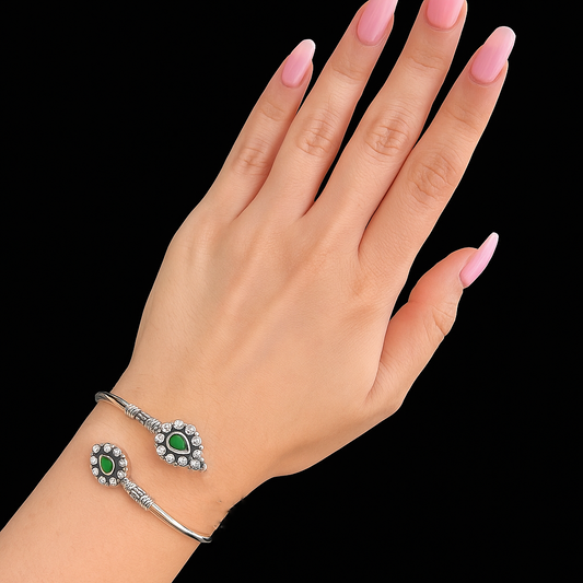 925 Silver Adjustable Bangle With Multiple Stones. Made With 925 Silver/ Stamped with 925